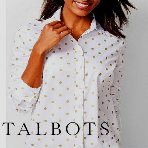 Talbots Tops - TALBOTS Metallic Polka Dot Classic ButtonTop NWOT!